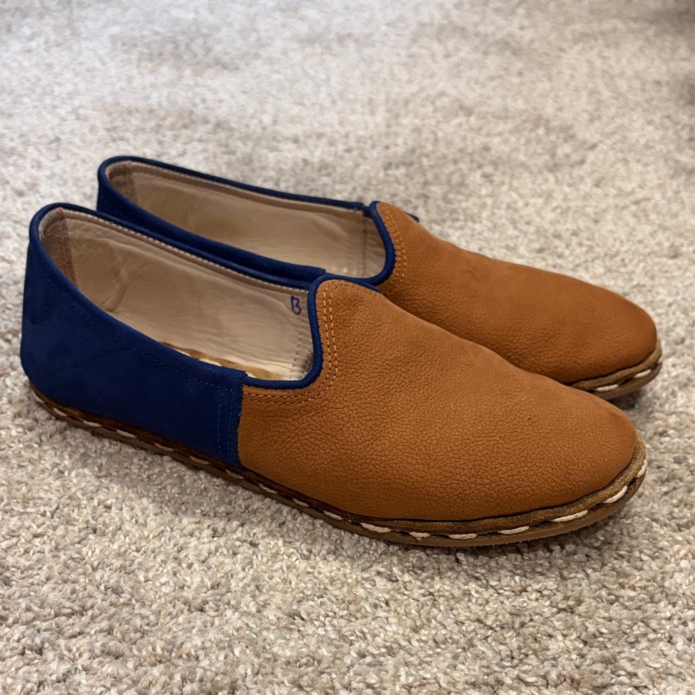 Sabah Two-Tone Tan and Blue Slip-On Loafers